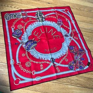 Celine Scarf/Bandana 20”x 20” Red With Jeweled Eggs NWOT